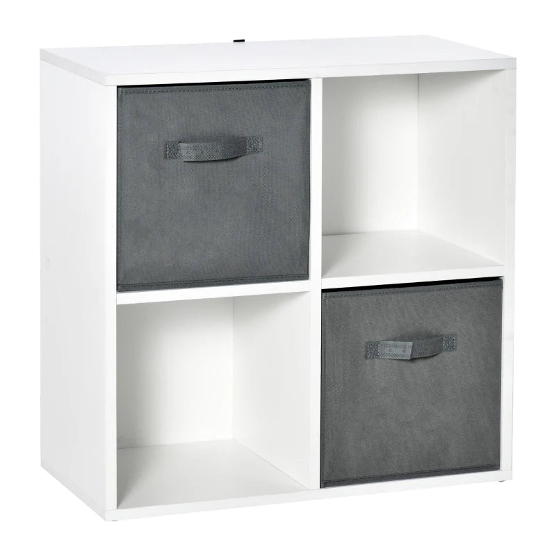 HOMCOM Estante para Livros de 4 Cubos Estante Modular com 2 Cestos Removíveis de TNT para Escritório Estúdio Dormitório 61,5x30x61,5cm Branco e Cinza