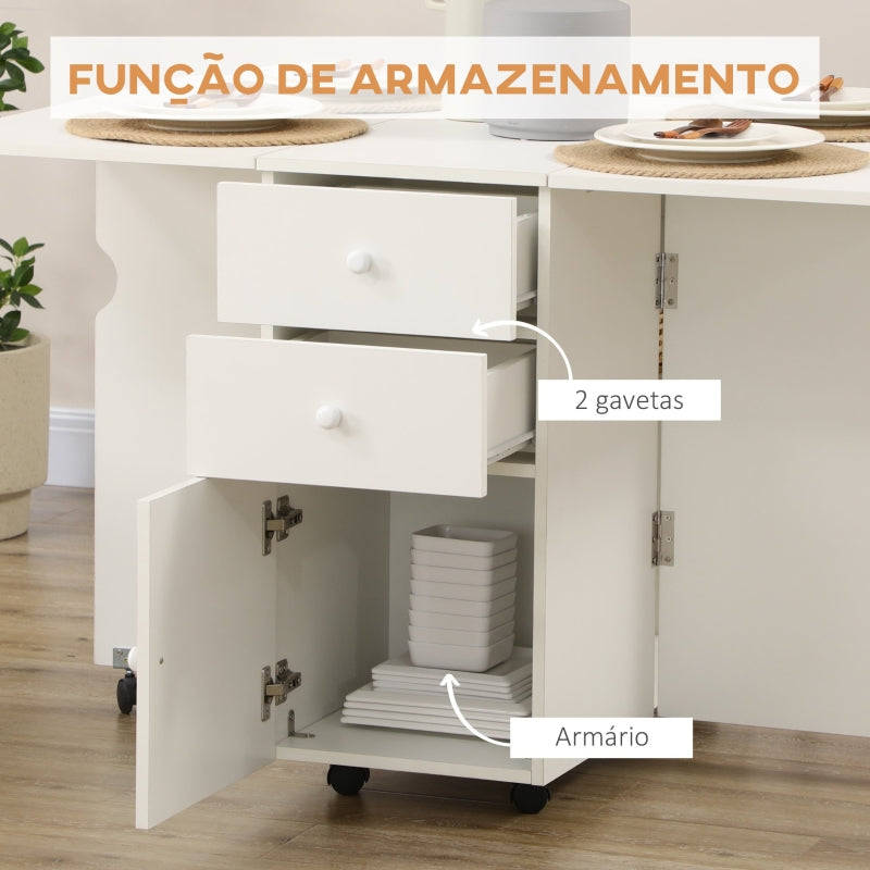 HOMCOM Mesa de Cozinha Dobrável com Laterais Dobráveis  120x80x75 cm Branco