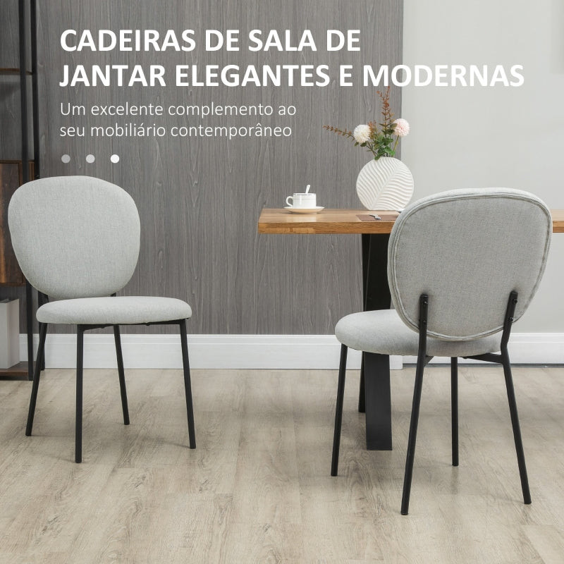 HOMCOM Conjunto de 2 Cadeiras de Sala de Jantar Estofadas em Tecido com Encosto e Pés de Aço 46x59x82cm Cinza