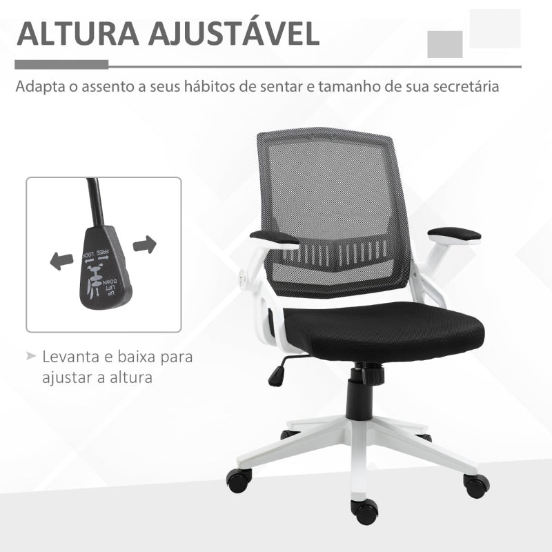 Vinsetto Cadeira de Escritório Ergonômica Basculante com Altura Ajustável Apoio para o Braço Dobrável Suporte Lombar e Malha Transpirável 61x61x94-104cm Preto