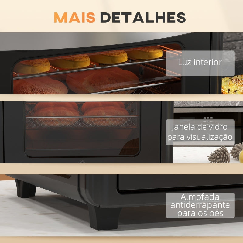 HOMCOM Mini Forno Elétrico 30L 1600W Mini Forno de Convecção com 7 Modos Temporizador e Temperatura Ajustável 43x39x39 cm Preto