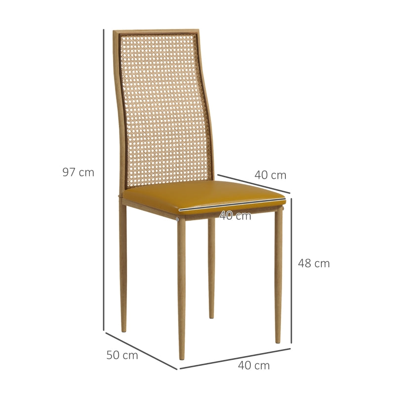 HOMCOM Conjunto de 2 Cadeiras de Sala de Jantar com Encosto em Vime PE Assento Estofado em Couro PU 40x50x97 cm Ocre