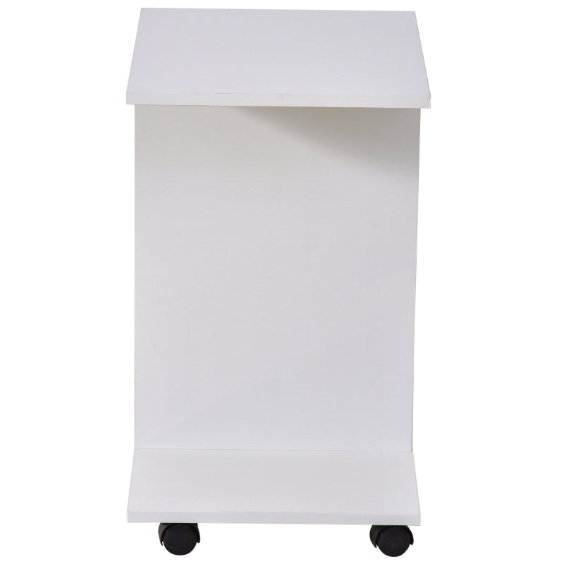 HOMCOM Mesa de Apoio para Sofá em forma de C com prateleiras e rodas para sala de estar e quarto 45x35x58 cm Branco