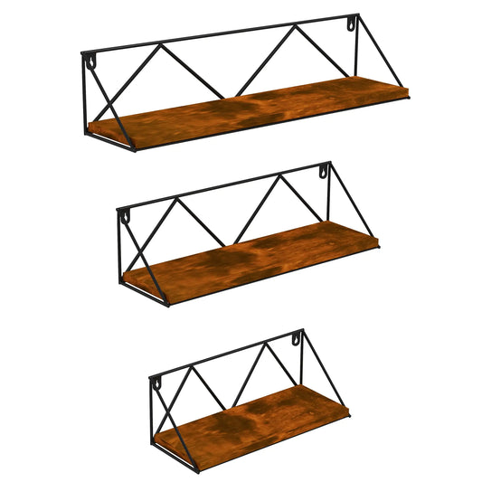 HOMCOM Conjunto de 3 Prateleiras de Parede Industrial Prateleiras Suspensas 30x12x12 cm 40x12x12 e cm 50x12x12 cm Madeira e Preto