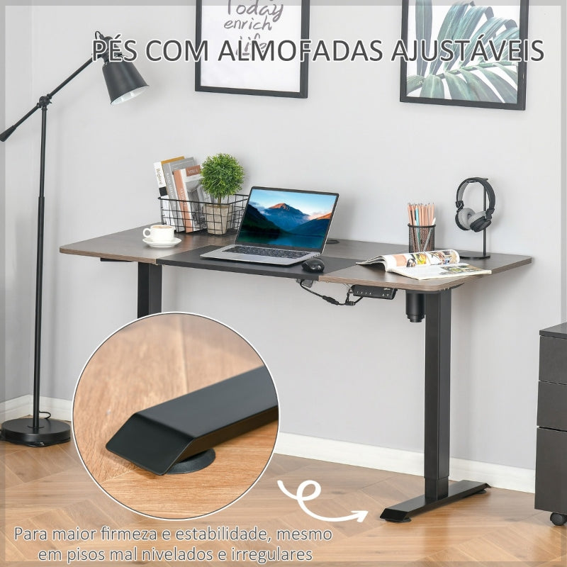 Vinsetto Secretária Elétrica de Pé com Ajuste Elétrico de Altura e 4 Teclas de Memória para Casa Escritório 140x70x72-116 cm Preto e Natural