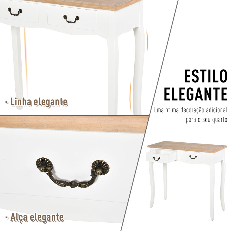 HOMCOM Mesa Consola Mesa Auxiliar com 2 Gavetas para Entrada Corredor Sala de Estar 87x34x78,5cm Branco e Madeira