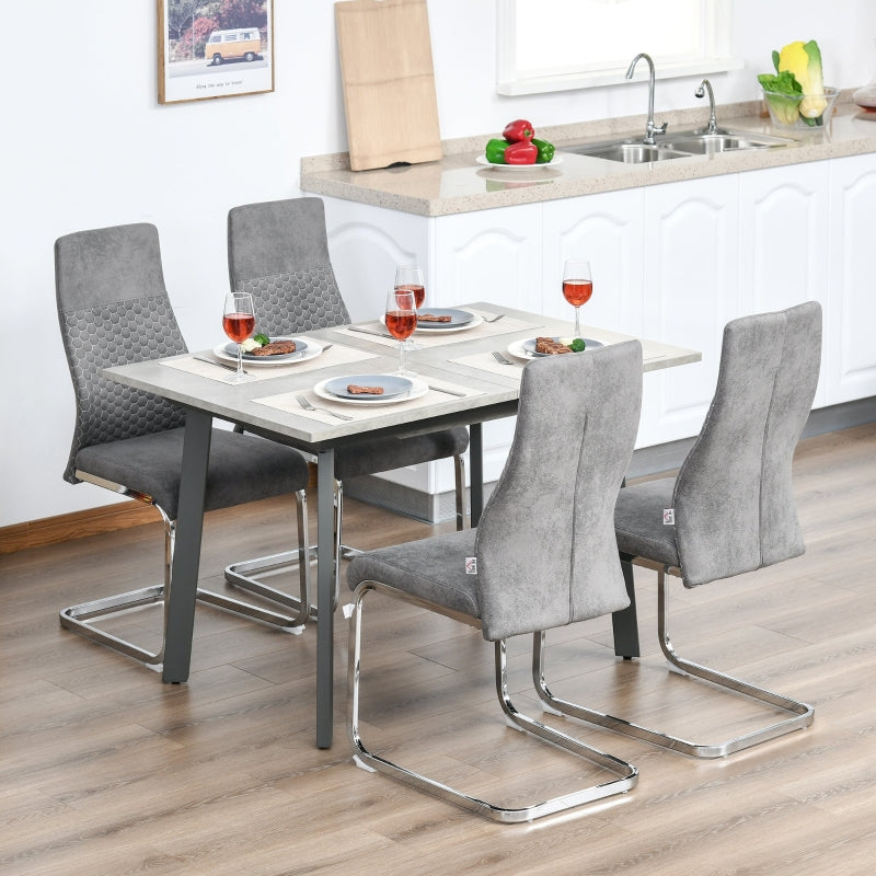 HOMCOM Conjunto de 4 Cadeiras de Sala de Jantar Estofadas em Veludo com Assento Acolchoado e Pés de Metal Cadeiras Cantilever Modernas 45x61x98cm Cinza