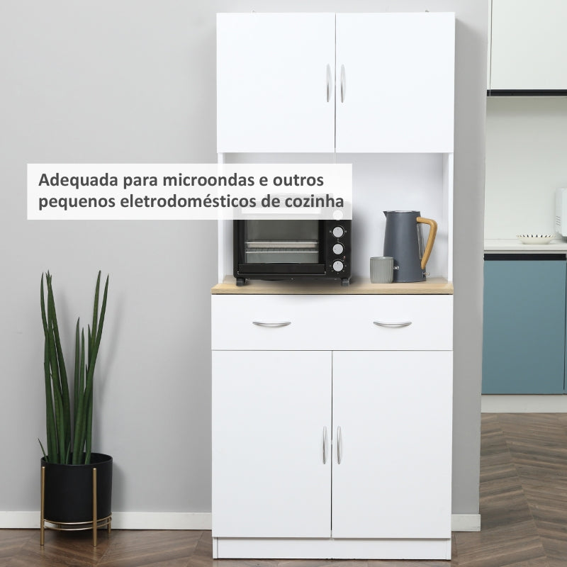 HOMCOM Armário de Cozinha com Gaveta 4 Portas e Prateleiras Interiores Ajustável em Altura Móvel Auxiliar de Armazenamento Moderno para Sala de Jantar Sala de Estar 80x40x180cm Branco