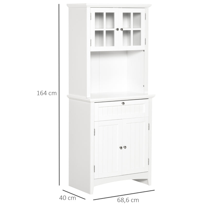 HOMCOM Armário de Cozinha Armário Auxiliar para Microondas com 2 Armários e Gaveta 68.6x40x164 cm Branco