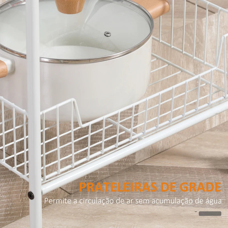 HOMCOM Carrinho de Cozinha com Rodas de Aço Carrinho Auxiliar com 4 Níveis Carrinho de Armazenamento 42x34x114,5cm Branco