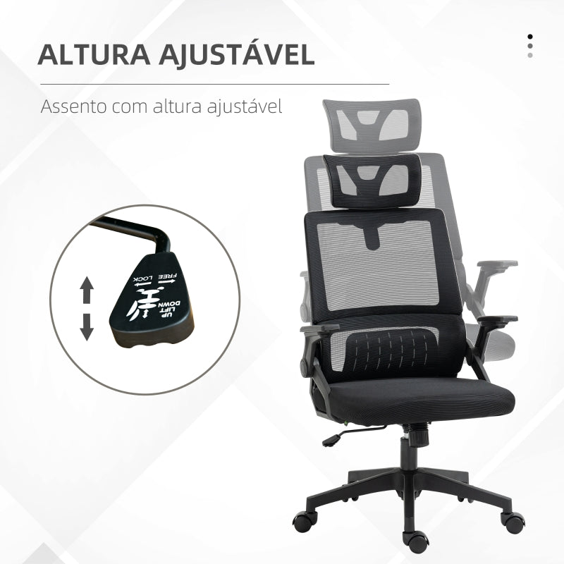 Vinsetto Cadeira de Escritório de Malha Cadeira de Escritório Giratória com Altura e Apoio para a Cabeça Ajustáveis 58x61x102-119 cm Preto