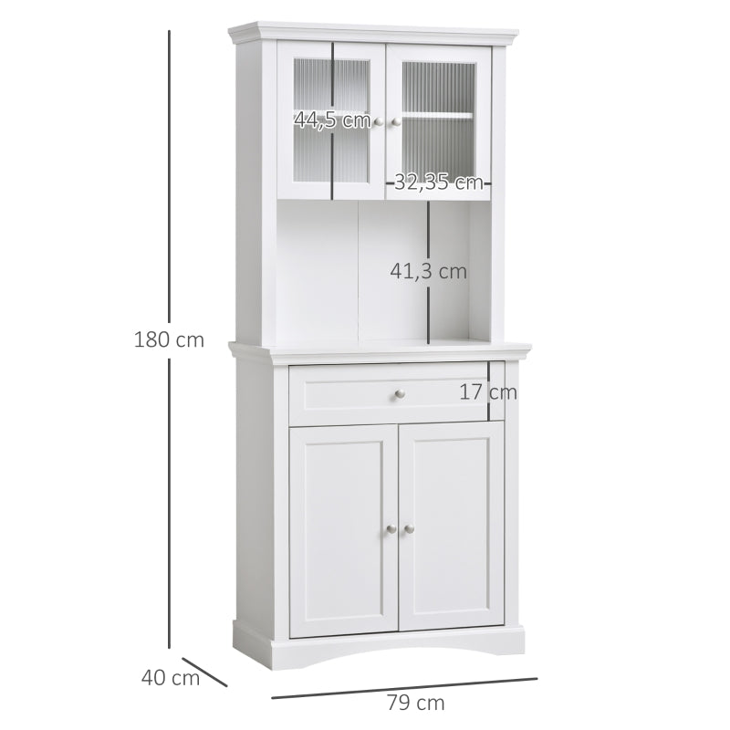 HOMCOM Armário de Cozinha Moderno com 1 Gaveta 4 Portas e Prateleiras Ajustáveis Armário Alto de Cozinha 79x40x180 cm Branco