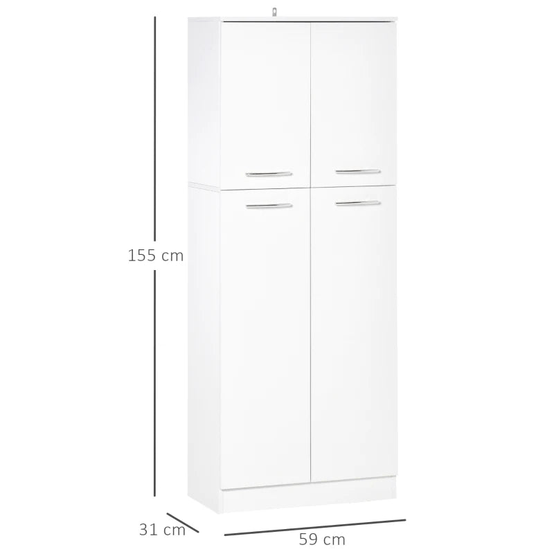 HOMCOM Armário Alto de 2 Portas Móvel Auxiliar de Armazenamento Multifuncional com 5 Prateleiras e Prateleiras Interiores Ajustáveis para Sala Dormitório Cozinha 59x31x155cm Branco