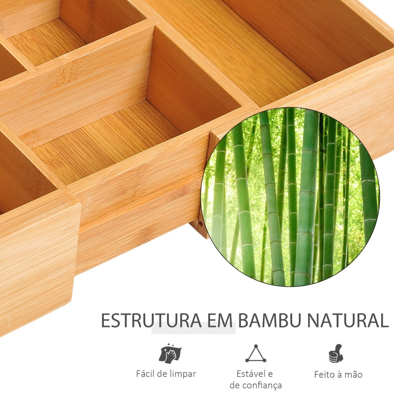 HOMCOM Organizador de Escritório de Bambu Caixa de Armazenamento Extensível com 5-7 Compartimentos 24,6-41x17,6x7 cm Madeira