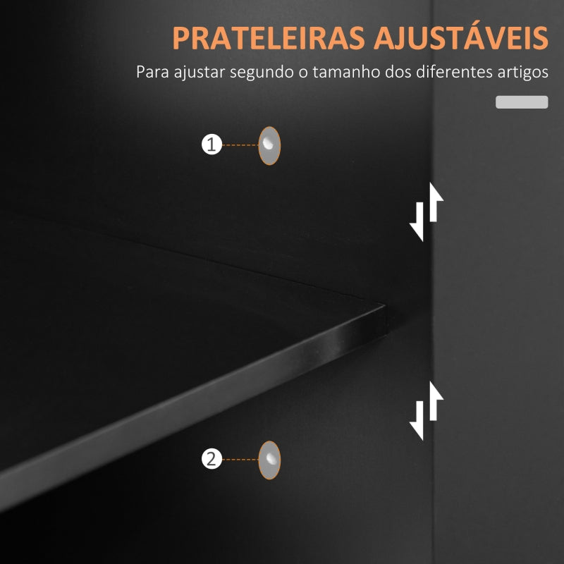 HOMCOM Ilha de Cozinha com Armário Portas e Prateleira Interior Ajustável Gaveta Barra e Suporte para Temperos Móvel Aparador Auxiliar com Rodas para Sala de Jantar 109x40x89cm Preto