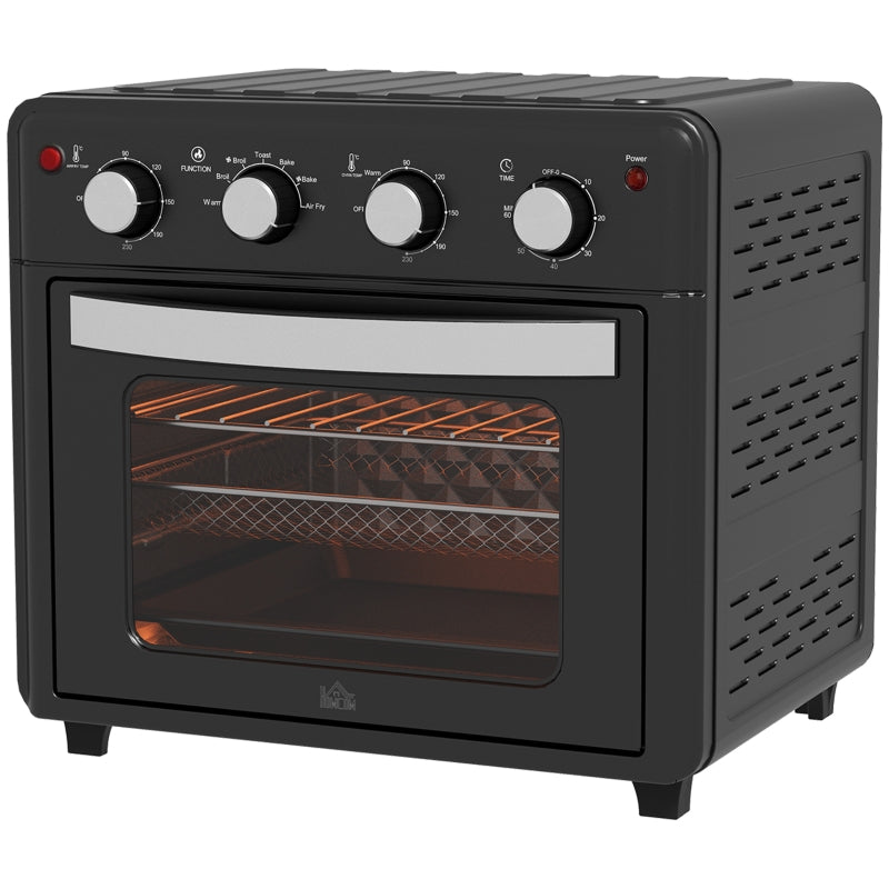 HOMCOM Mini Forno Elétrico 30L 1600W Mini Forno de Convecção com 7 Modos Temporizador e Temperatura Ajustável 43x39x39 cm Preto