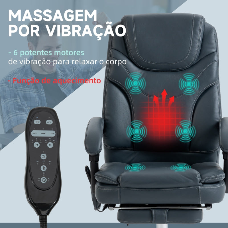 Vinsetto Cadeira de Escritório com 6 Pontos de Massagem por Vibração Aquecimento Estofada em Couro PU 67x67x113-121 cm Cinza