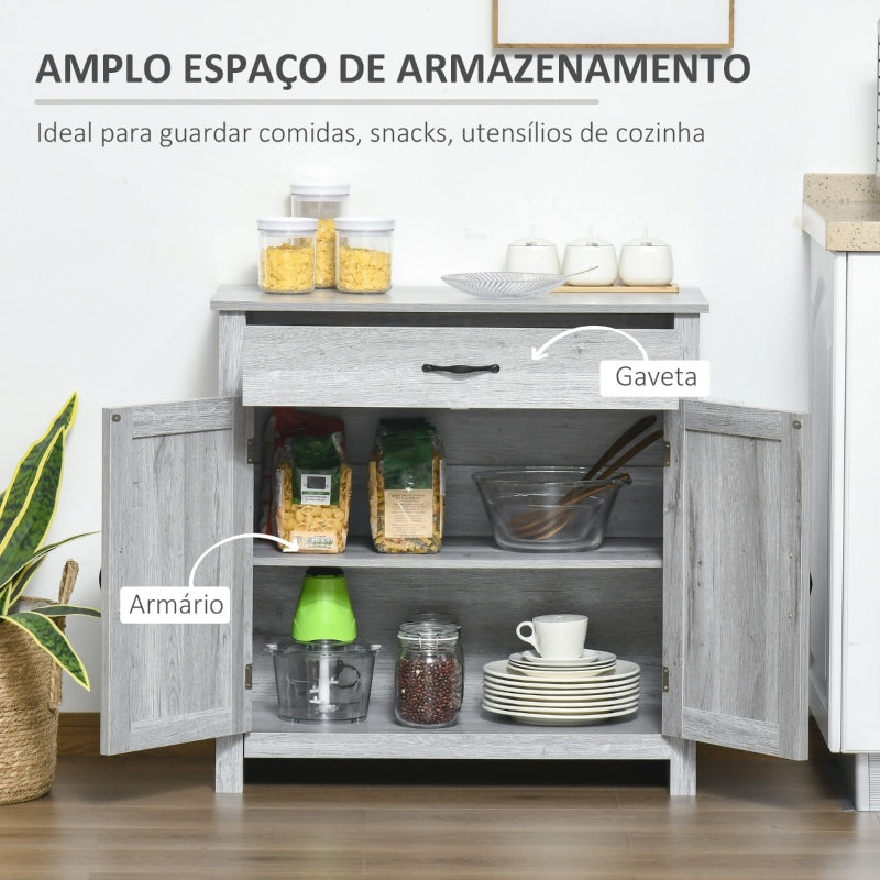 HOMCOM Aparador de Cozinha com 1 Gaveta e Prateleira Interior Ajustável Móvel Auxiliar Decorativo para Sala de Jantar Sala de Estar 80x39,7x80cm Cinza