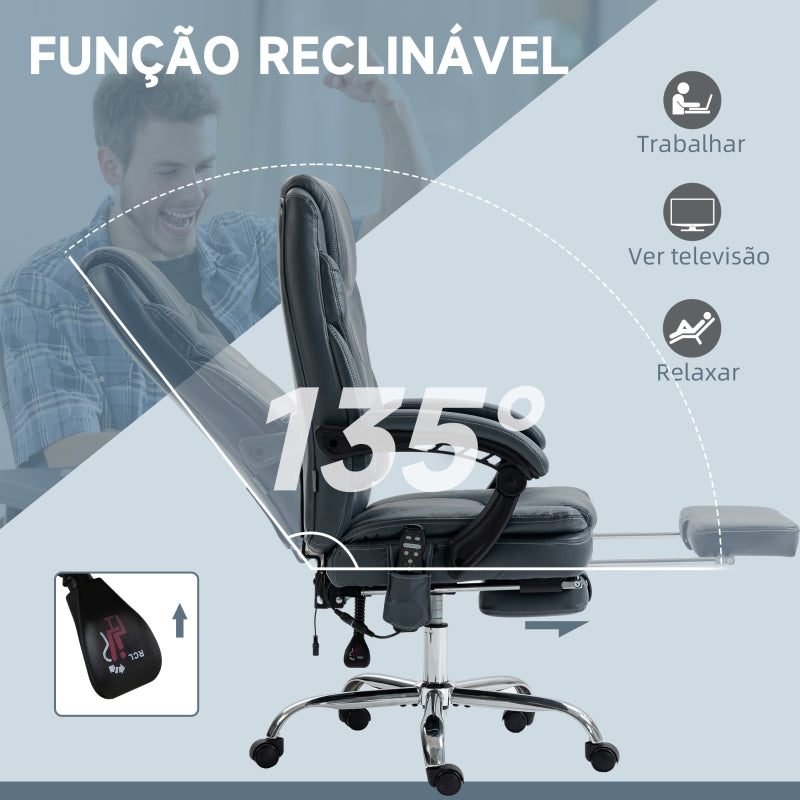 Vinsetto Cadeira de Escritório com 6 Pontos de Massagem por Vibração Aquecimento Estofada em Couro PU 67x67x113-121 cm Cinza