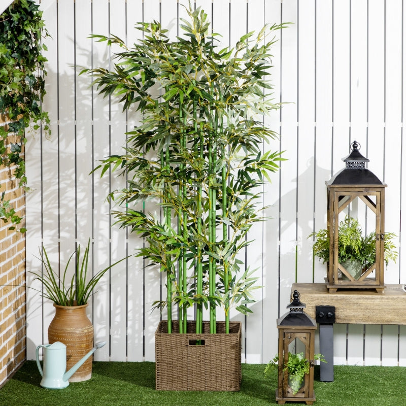 HomCom Planta Artificial em Vaso de Madeira de Pinho 180cm Bambu Artificial com 1640 Folhas Realistas 35x10x180 cm Verde