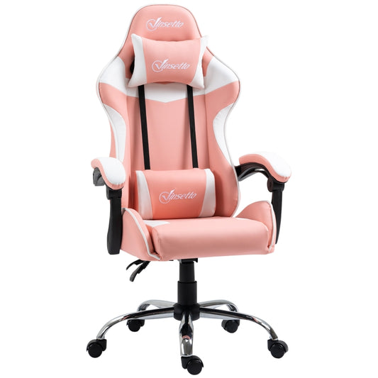 Vinsetto Cadeira Gaming Ergonômica Cadeira Reclinável com Altura Ajustável Apoio para a Cabeça e Lombar 63x67x122-130cm Rosa e Branco