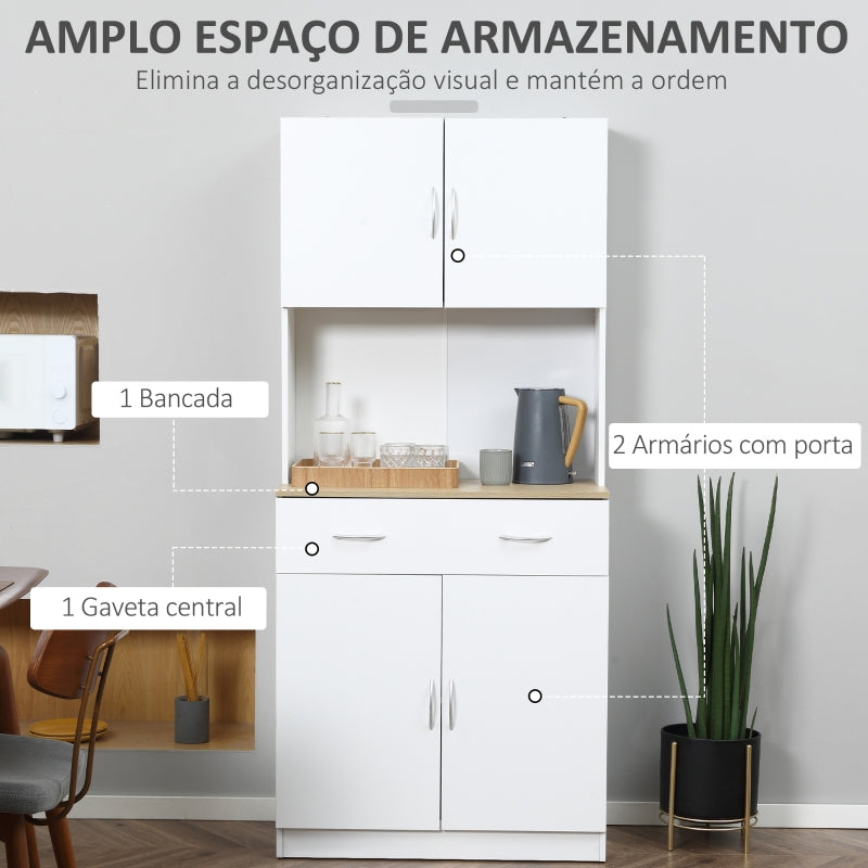 HOMCOM Armário de Cozinha com Gaveta 4 Portas e Prateleiras Interiores Ajustável em Altura Móvel Auxiliar de Armazenamento Moderno para Sala de Jantar Sala de Estar 80x40x180cm Branco