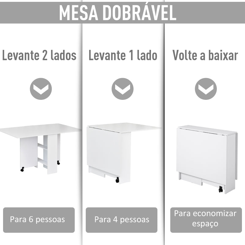 HOMCOM Mesa de Sala de Jantar Dobrável Mesa de Madeira com 2 Prateleiras