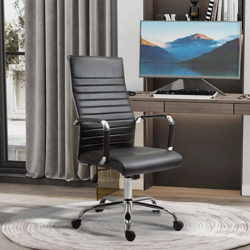 Vinsetto Cadeira de Escritório Ergonômica Giratoria 360° Inclinável com Altura Ajustável Rodas Apoio de Braços 54x62x104-114 cm Preto