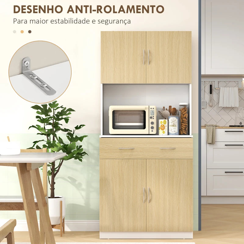 HOMCOM Armário de Cozinha com Gaveta 4 Portas e Prateleiras Interiores Ajustável em Altura Móvel 80x40x180 cm Madeira e Branco