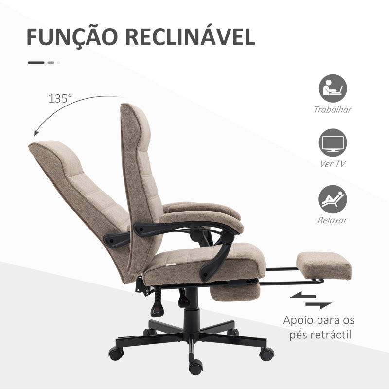 Vinsetto Cadeira de Escritório Reclinável com Altura Ajustável Apoio para os Braços Apoio para os Pés Retrátil 68x67x106-114cm Marrom