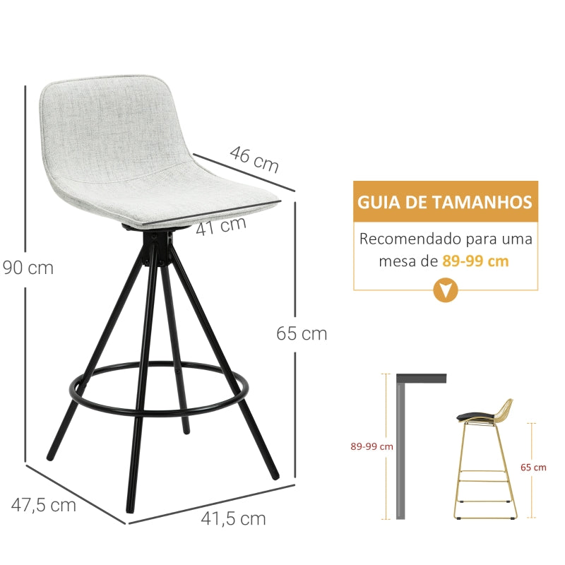 HOMCOM Conjunto de 2 Bancos Altos com Assento Giratório Estofados com Tato de Linho e Encosto e Pés de Aço 41,5x47,5x90 cm Cinza Claro