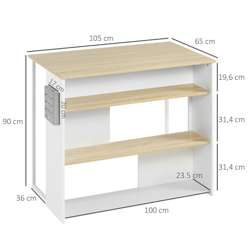 HOMCOM Ilha de Cozinha Moderna com 3 Prateleiras Abertas Suporte para Facas Microondas e Estrutura de Aço 105x65x90 cm Carvalho