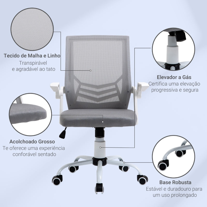 Vinsetto Cadeira de Escritório Ergonômica Giratória com Altura Ajustável Apoio para os Braços Dobrável Suporte Lombar e Encosto Transpirável 62,5x55x94-104cm Cinza