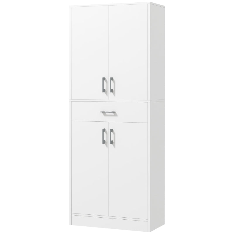 HOMCOM Armário de Cozinha com 4 Portas 1 Gaveta e Prateleiras Ajustáveis Anti-Tombo Armário de Cozinha Moderno 70,8x34x180 cm Branco