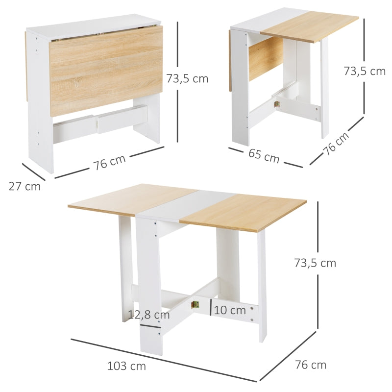 HOMCOM Mesa Dobrável Cozinha Sala de estar Mesa de apoio com 2 Abas Rebatíveis Economiza Espaço 103x76x73,5 cm Madeira