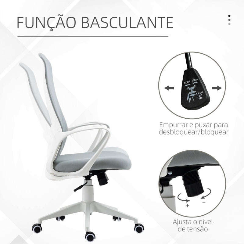 Vinsetto Cadeira de Escritório Ergonómica com Altura Ajustável Função de Inclinação e Encosto Alto 62x56x110-119,5 cm Cinza