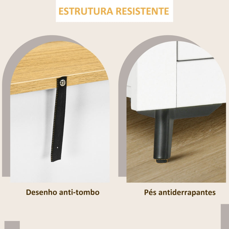 HOMCOM Aparador de Cozinha Móvel Auxiliar de Sala de Estar Moderno com Portas Dupla e 2 Gavetas 78x35x80 cm Branco e Madeira