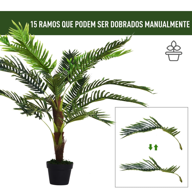 Outsunny Planta Artificial Cycas Artificial 123cm com bastões naturais Árvore decorativa da planta Sintético com vaso de flores