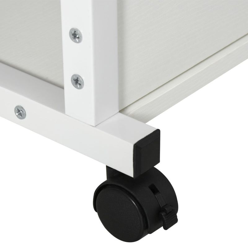 HOMCOM Mesa Lateral para Sofá Mesa lateral em Forma de C com 4 rodas Giratórias Freios Altura Ajustável 3 níveis Estrutura Metálica 80x40x72-82cm Branco