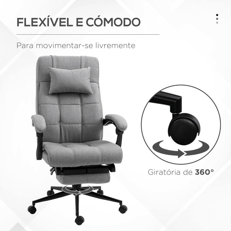 Vinsetto Cadeira de Escritório Reclinável Estofada em Tecido com Altura Ajustável e Apoio para os Pés 66x76x116-124 cm Cinza