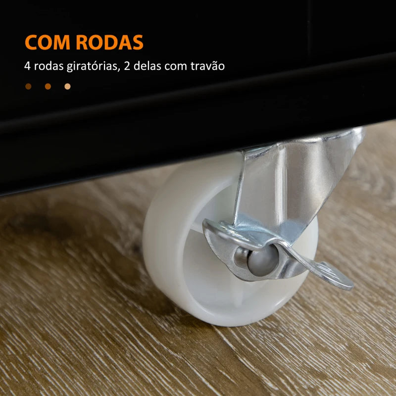 HOMCOM Ilha de Cozinha com Rodas Carrinho de Cozinha com Gaveta 3 Portas e Prateleira Ajustável 135x45x94,5cm Preto e Madeira