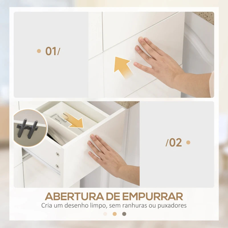 HOMCOM Armário de Cozinha Móvel Auxiliar de Cozinha com 4 Portas 2 Gavetas e Prateleiras Ajustáveis 60x35x170cm Branco