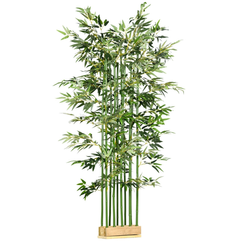 HomCom Planta Artificial em Vaso de Madeira de Pinho 180cm Bambu Artificial com 1640 Folhas Realistas 35x10x180 cm Verde