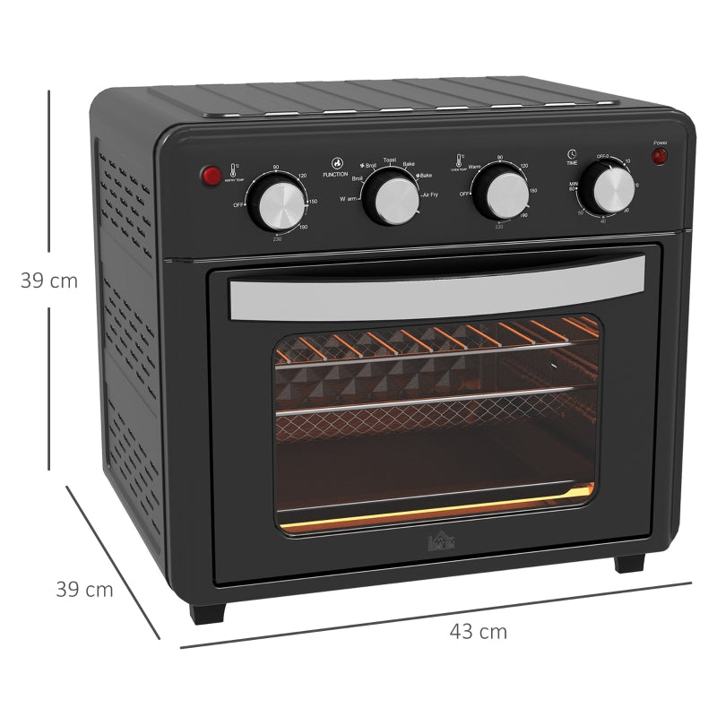 HOMCOM Mini Forno Elétrico 30L 1600W Mini Forno de Convecção com 7 Modos Temporizador e Temperatura Ajustável 43x39x39 cm Preto