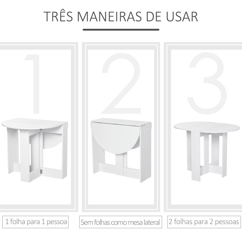 HOMCOM Mesa dobrável com 2 asas dobráveis Mesa lateral de madeira 104x76x73,7 cm Branco