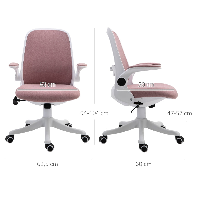 Vinsetto Cadeira de Escritório Giratória Função de Inclinação Altura Ajustável Ergonômica com Apoio de Braço Elevavel Carga 120 kg62,5x60x94-104 cm Rosa