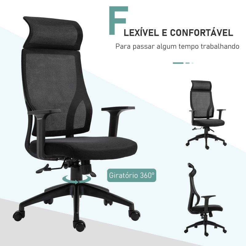 Vinsetto Cadeira ergonômica giratória altura ajustável e reclinável até 120º 64x61x120,9-128,9 cm Preto