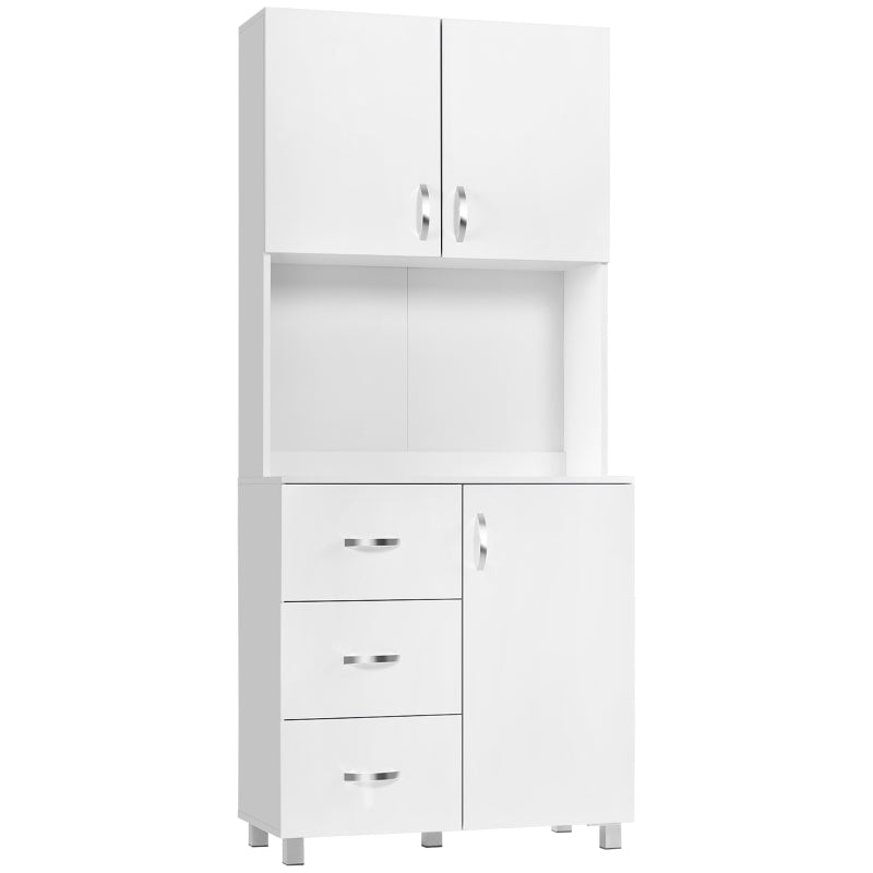 HOMCOM Armário de Armazenamento de Cozinha Armário Alto com 3 Gavetas 3 Portas e Prateleiras Interiores Ajustáveis móvel Auxiliar para Sala de Jantar Sala de Estar 80x39,5x183,5cm Branco