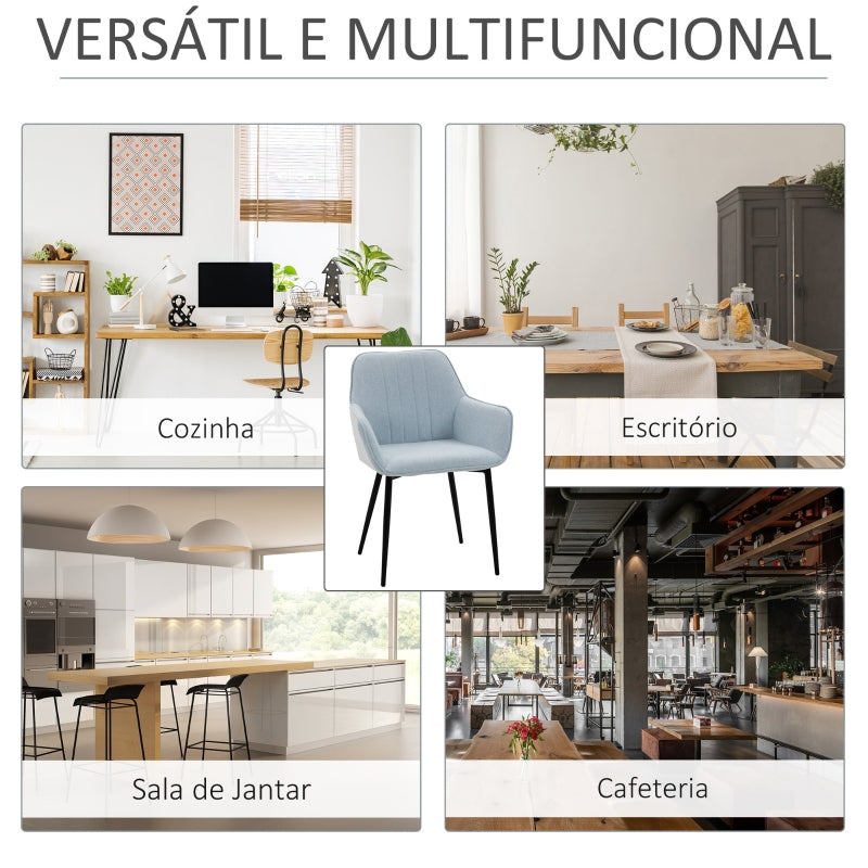 HOMCOM Conjunto de 2 cadeiras de jantar decorativas estofadas em linho com encosto ergonômico, braços e pernas de metal 59,5x56,5x81 cm Azul