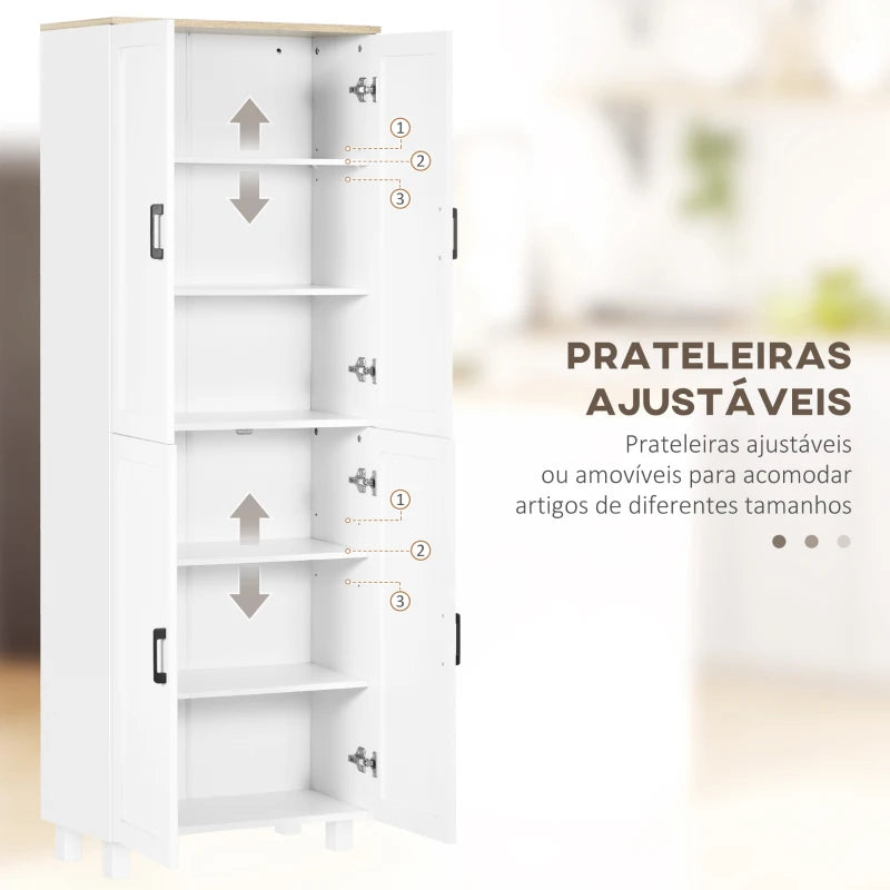 HOMCOM Armário de Cozinha com 4 Portas e Prateleiras Ajustáveis Anti-Tombo 60x30x170,5 cm Branco